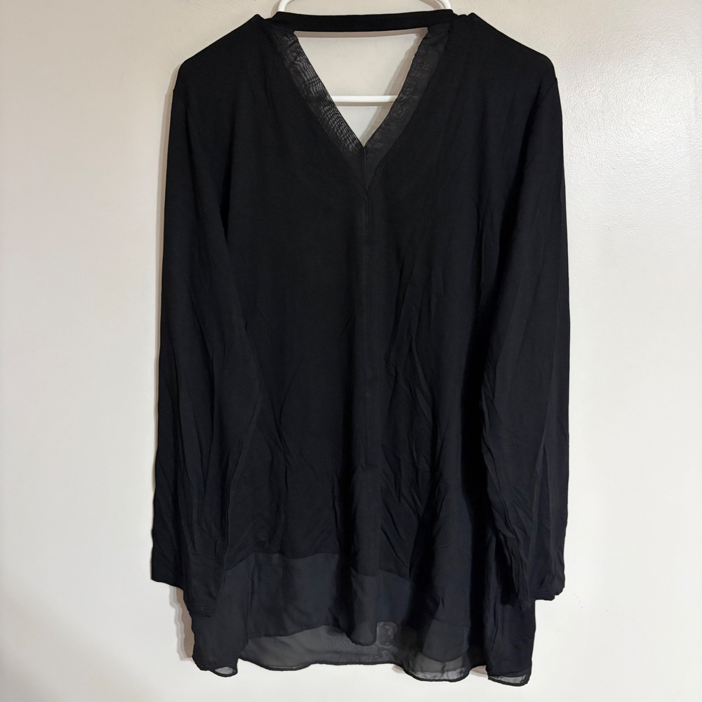 Simply Noelle Black Long Sleeve Tunic Top V-Neck Sheer Trim L/XL TOP4101LXL